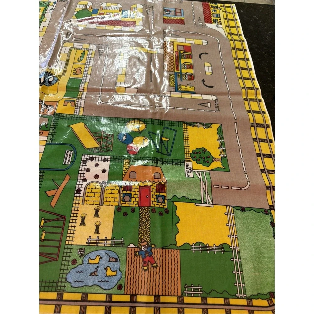 Vintage Toy Car Play Mat Playmat Recticel Sutcliffe Ltd. Town 44x35 City Trains